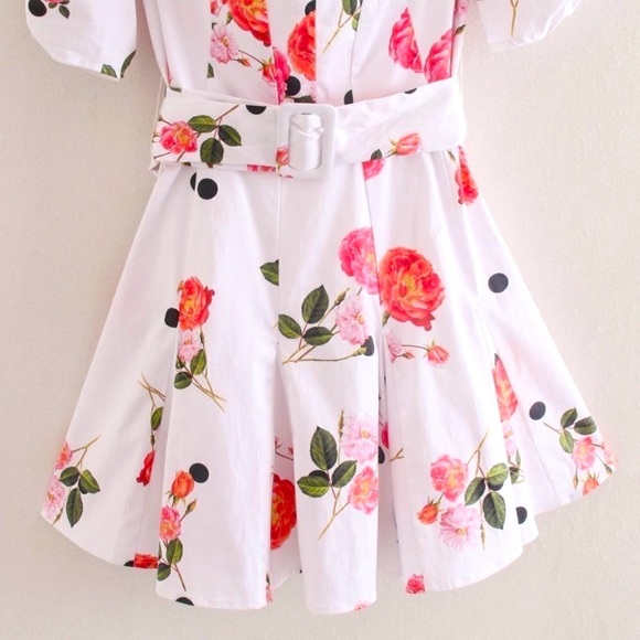 NEW! Floral & Polka Dot Belted Cut Out Back Mini Dress - Picture 10 of 12